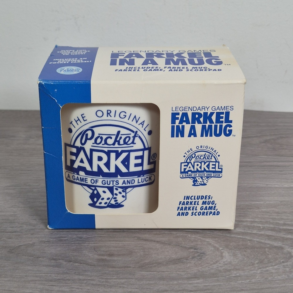 Legendary Games Farkel In A Mug Vintage 1998 Dice Game Set with Ceramic Mug Blue